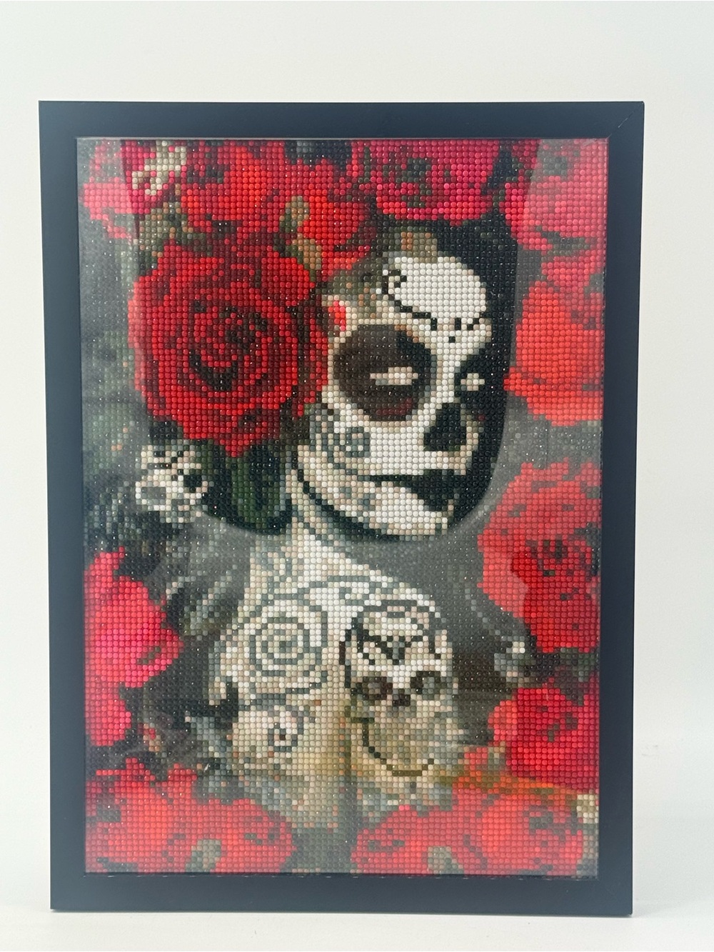 Sugar Skull Floral Wall Art Print - Red and Black
